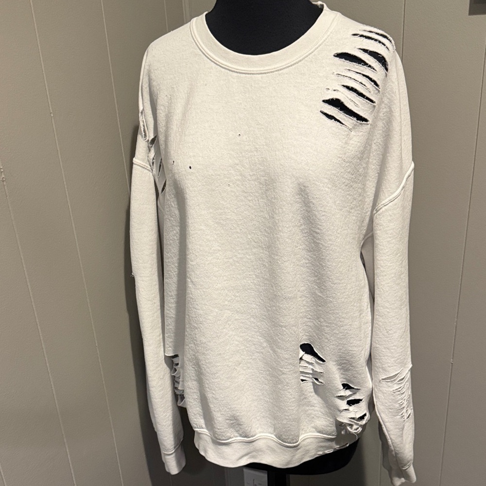 Carmar white ripped distressed dropped shoulder sweatshirt. Medium.